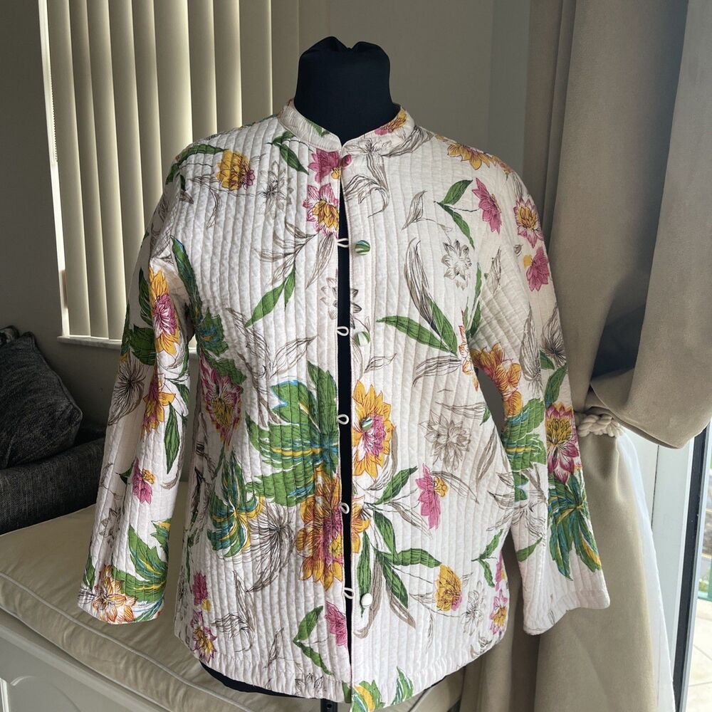 1970'S PHOOL Quilted Floral Reversible in Pink  Mandarin Collar Jacket size M
